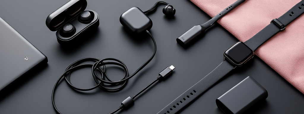 Kopfhörer, Smartwatch und Kabel als Symbolbild für den Kaufguide Technik & Gadgets